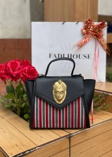 Sac à main simili cuir et pagne tissé 