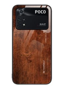 Coque de protection en verre à grain de bois pour Xiaomi Poco M4 Pro 4G (Brun Foncé)