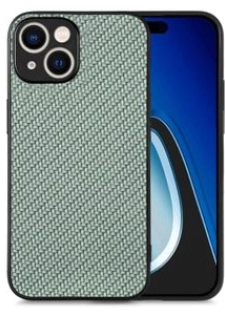 Coque arrière en cuir texture fibre de carbone pour iPhone 15 (Vert)