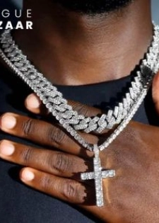 VOGUE BAZAAR Ensemble de 2 colliers cubains ornés avec pendentif croix, chaîne de style...