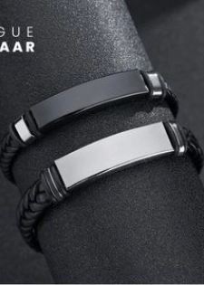 VOGUE BAZAAR Bracelet en cuir tressé 2 pièces avec chaîne en acier inoxydable, bracelet...