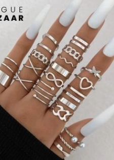 VOGUE BAZAAR Ensemble de 23 bagues argentées pour femmes, bijoux au design géométrique ...