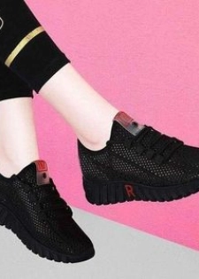 FUXING FASHION Baskets De Sport Pour Femme Chaussures Noir