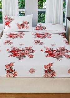 Drap-housse style romantique français à motif de roses rouges, taie d"oreiller non incluse