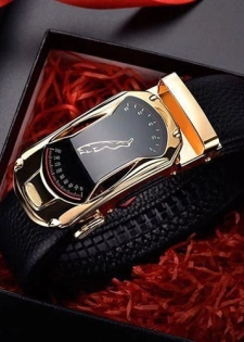 AIDAILU Ceinture En Simili Cuir Pour Homme - Noir/Or