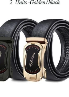 GtyGo Ceinture en cuir à boucle automatique, 2 pièces, noir plus doré