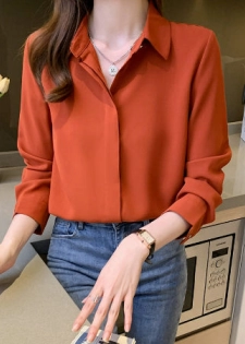 Importé - Chemisier Femme  Manches Longues  Col Polo En Mousseline De Soie