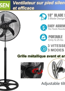 (18 pouces) Ventilateur  HS-1M  sur pied silencieux à 3 vitesses de 45 cm
