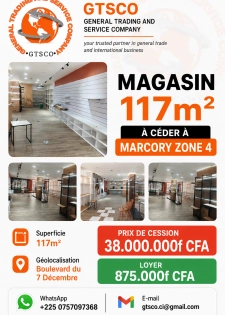 Magasin 117m² à céder à marcory zone 4 